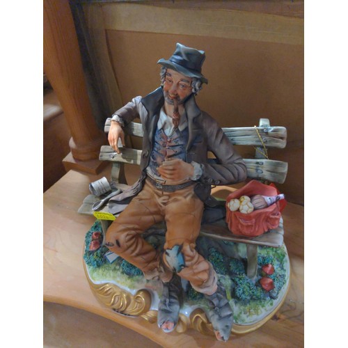 317A - Capodimonte model of man on bench with picnic, Model no. 878