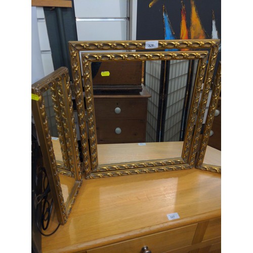 326 - Dressing table triple mirror in ornate gilt frame. H 51 CM