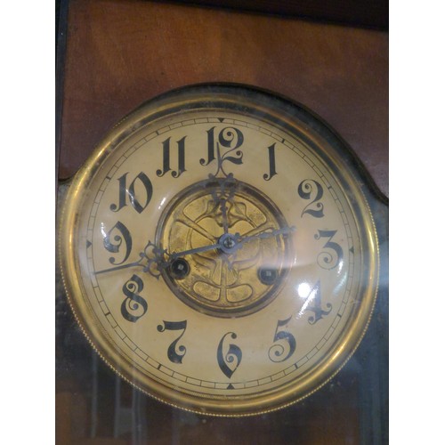 343 - Large mahogany cased pendulum wall clock. W43.5 D17.5 H95 Approx