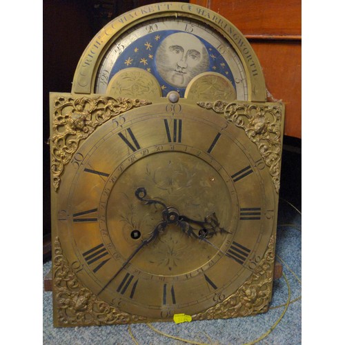 350 - Grandfather clock oak casement with glass, face and workings unbuilt. W43 D23 H224cm. Dial full ht 4... 