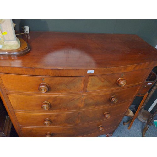 356 - Two over three flame mahogany bow fronted chest of drawers with each drawer having a lock in place (... 