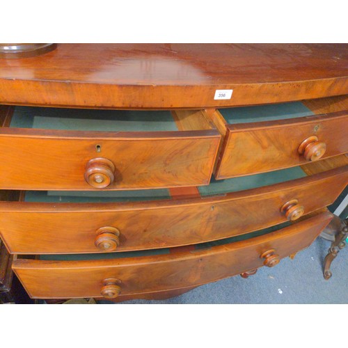 356 - Two over three flame mahogany bow fronted chest of drawers with each drawer having a lock in place (... 