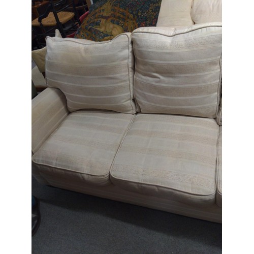 392 - Large 3 seater Collins & Hayes sofa. Feather cushions. Upholstered in striped cream. (In one pie... 