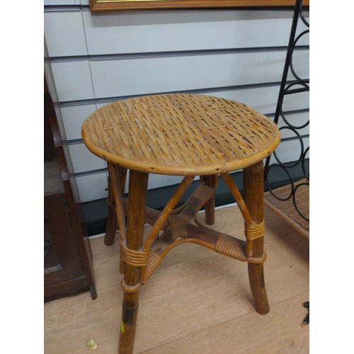 409 - Wicker stool, height 39cm & woven reed bowl diameter 41cm.