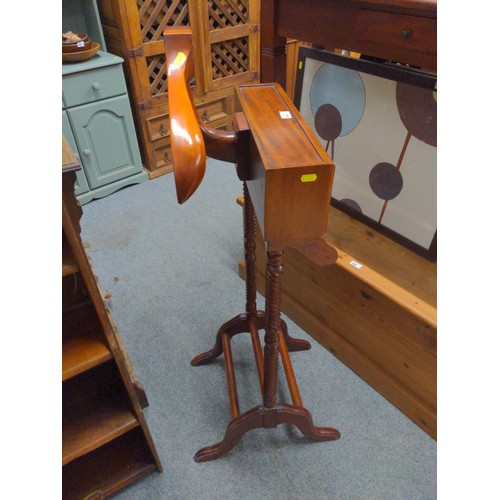 413 - Mahogany valet stand with 2 drawers  with twist supports. 3431809TR branded to back. Height 123... 