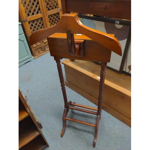 413 - Mahogany valet stand with 2 drawers  with twist supports. 3431809TR branded to back. Height 123... 