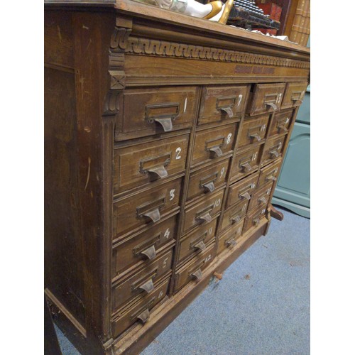 419 - Antique multi drawer shop unit (24 drawers) Width 117cm x depth 47cm x height 98.5cm