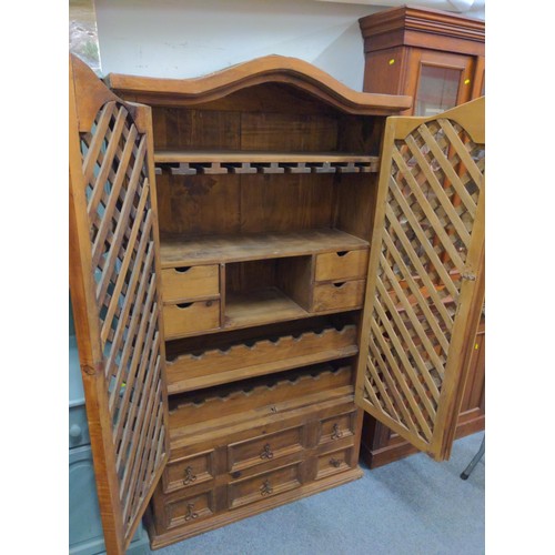 425 - Rustic Indonesian hard wood larder cupboard with iron fixing. 6 drawers to base, internal drawers, 1... 