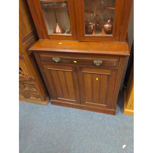 427 - Tall glazed mahogany book case (3 upper shelve) Lower cupboard has internal shelf. Key present &... 