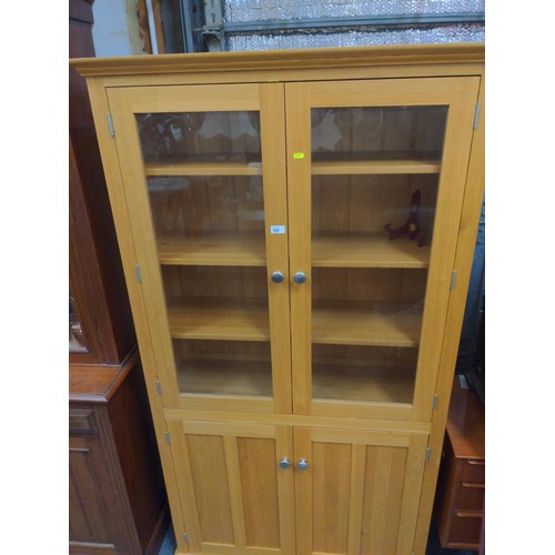 430 - Modern oak glazed topped 4 shelf bookcase . cabinet  5 internal shelves 82,5cm wide x 36cm x he... 