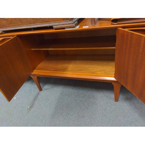 436 - Large mid century teak sideboard with two drawers, two cupboard doors and one drop/drinks cabinet do... 