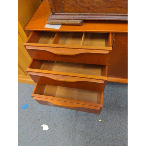 436 - Large mid century teak sideboard with two drawers, two cupboard doors and one drop/drinks cabinet do... 