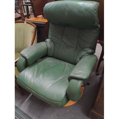 450A - Himolla, Buche 7352 German made leather swivel adjustable orthopaedic chair in green.