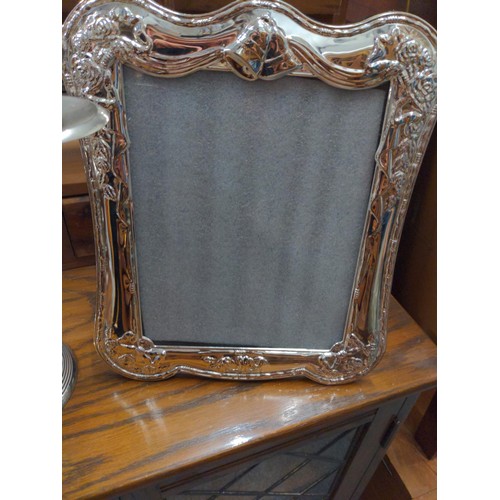 453 - Various plated ware inc. large photo frame. etc.  Candelabra height 40cm