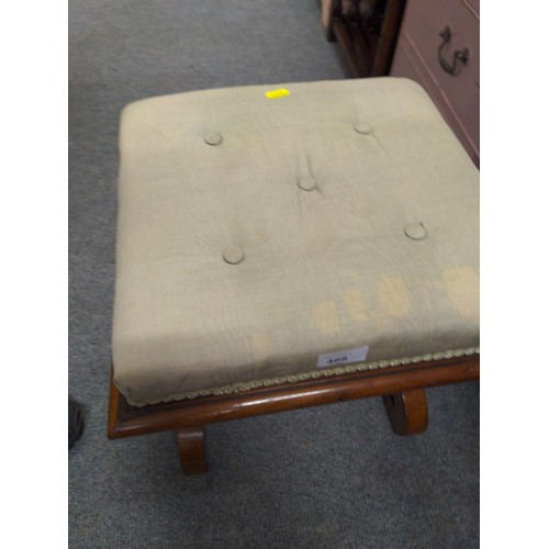 468 - Mahogany dressing table stool with end carvings.