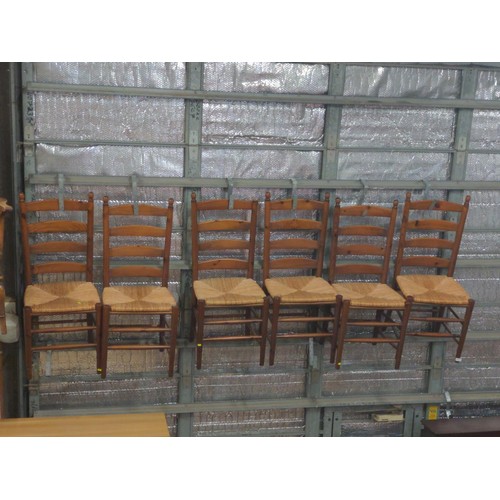 431 - 6 ladder backed rush seated dining chairs