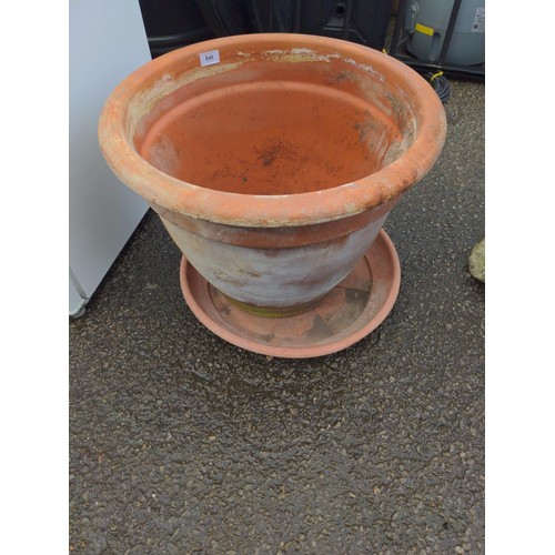 840 - Large terracotta pot with plastic tray, 53cm diameter