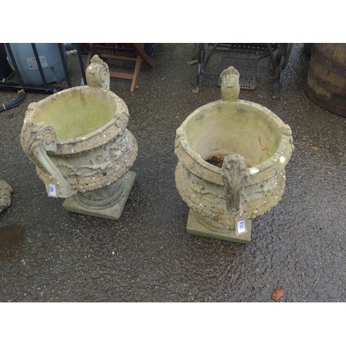 842 - Pair of concrete garden urns, height 54cm