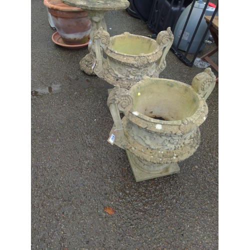 842 - Pair of concrete garden urns, height 54cm