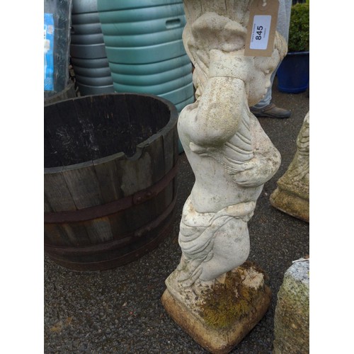 845 - Putto supported concrete bird bath, height 90cm