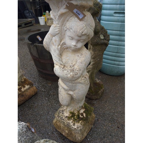 846 - Putto supported concrete bird bath, height 90cm