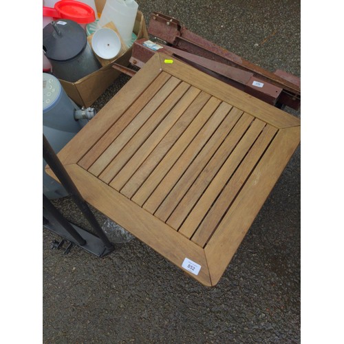 852 - Small square folding teak table, width 50cm, height 42cm