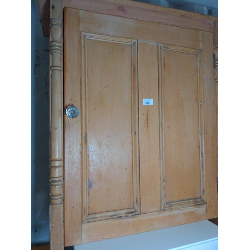 536 - Stripped pine larder cabinet, with fixed internal drawers/compartments. W64cm H79cm