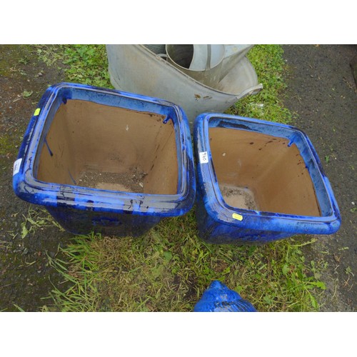 940 - Two blue glazed square planters, 41cm square