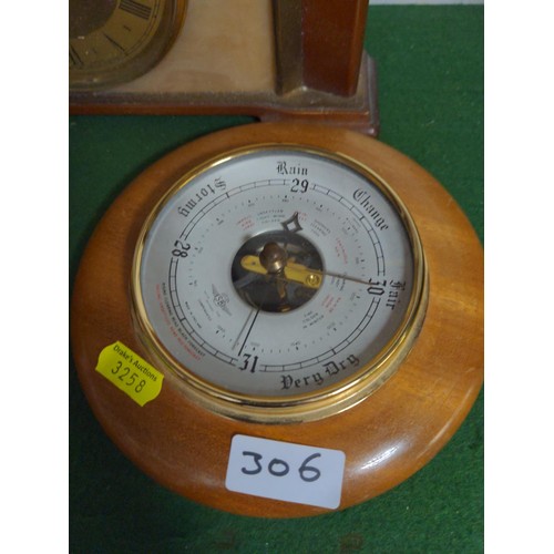 306 - Garrard 8 day clock  & 2 barometers & 8 day Metamec clock.