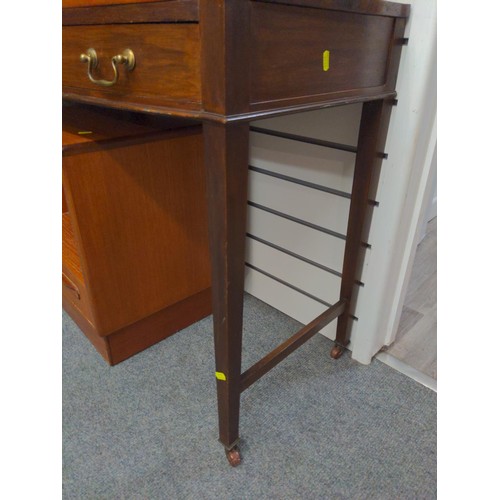 361 - Hard wood bow fronted single drawer side table with original ceramic castors and brass drawer handle... 