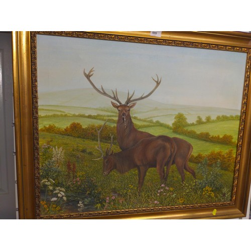 509 - Allen original Oil on canvas of 2 stags grazing 88 x 73cm