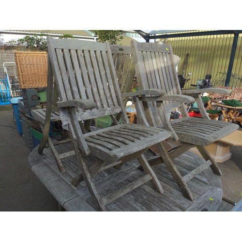 87 - Westminster Teak garden table and four chairs, two with arms and two without