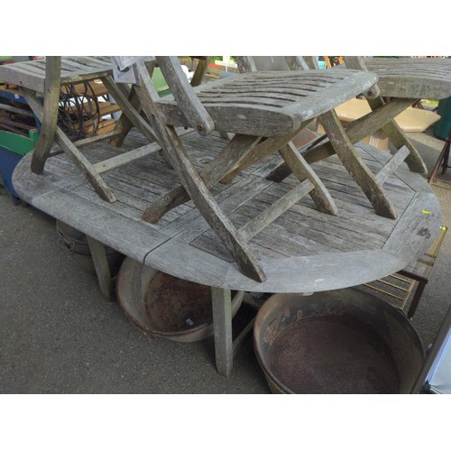 87 - Westminster Teak garden table and four chairs, two with arms and two without