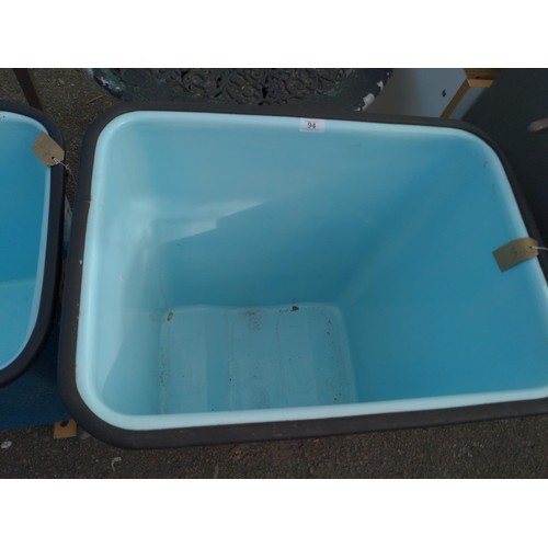 94 - Large blue plastic wheeled tub, 46 x 63 x H76cm