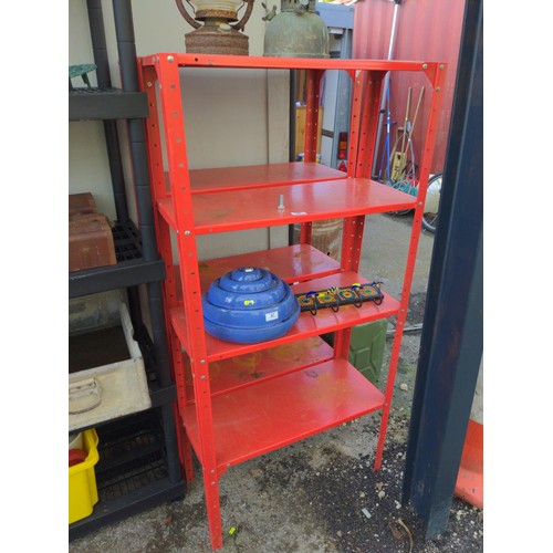 48 - Two adjustable metal red shelf units ideal for shed or garage W71cm x 31cm x H150cm