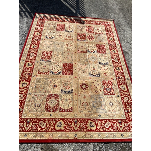 896A - Large red based rug Osta Diamond 100% wool pile 350x 250 cm floral border and centre block pattern.