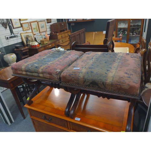 889 - Pair of Georgian stools, 44cm wide, 46cm deep, 40cm high  one with antique ironwork restoration