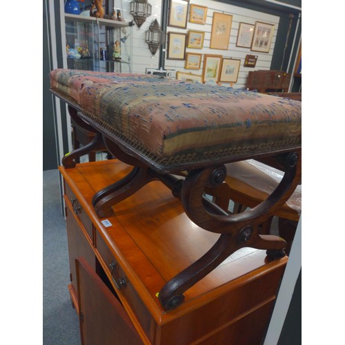 889 - Pair of Georgian stools, 44cm wide, 46cm deep, 40cm high  one with antique ironwork restoration