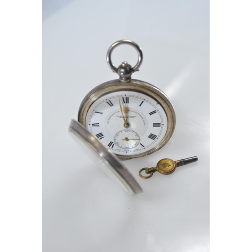 50 - Swiss silver cased open faced key wind pocket watch, the face signed 'Thos. Fatterorini (Skipton) Lt... 