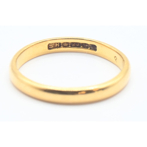 65 - 22ct gold band ring, size J1/2, 2.16 grams