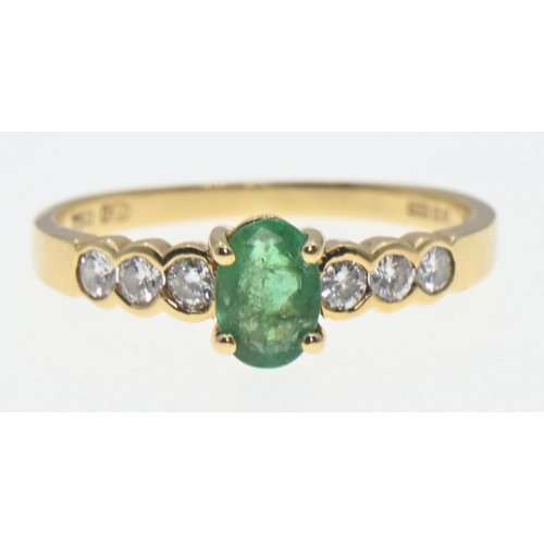 94 - 9ct gold, emerald and diamond ring, size L1/2, gross weight 2.06 grams