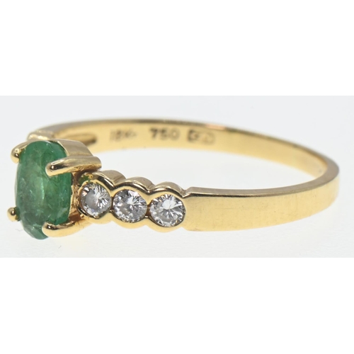 94 - 9ct gold, emerald and diamond ring, size L1/2, gross weight 2.06 grams