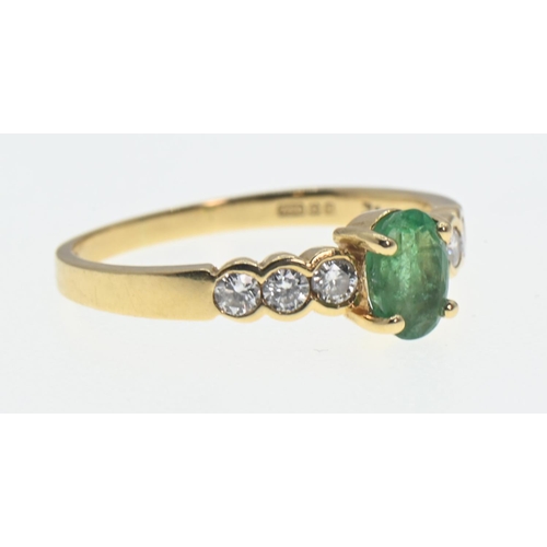 94 - 9ct gold, emerald and diamond ring, size L1/2, gross weight 2.06 grams