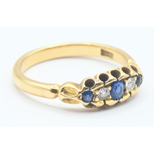 102 - 18ct gold ring set with sapphires and diamonds. Size P, gross weight 4g.