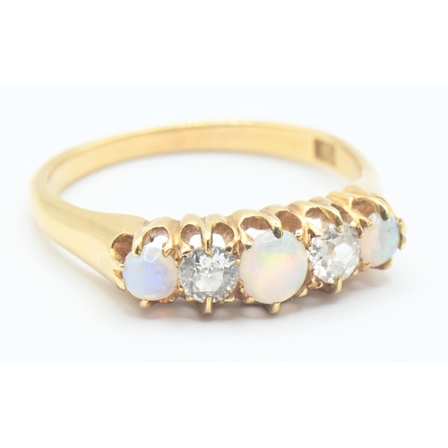 110 - 18ct gold, opal and diamond ring. (diamond diameter approx. 3.5mm), size P, gross weight 3.5g