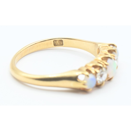 110 - 18ct gold, opal and diamond ring. (diamond diameter approx. 3.5mm), size P, gross weight 3.5g