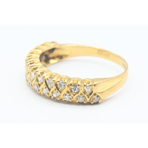 113 - 18ct gold and diamond half eternity ring, size L, gross weight 2.8g