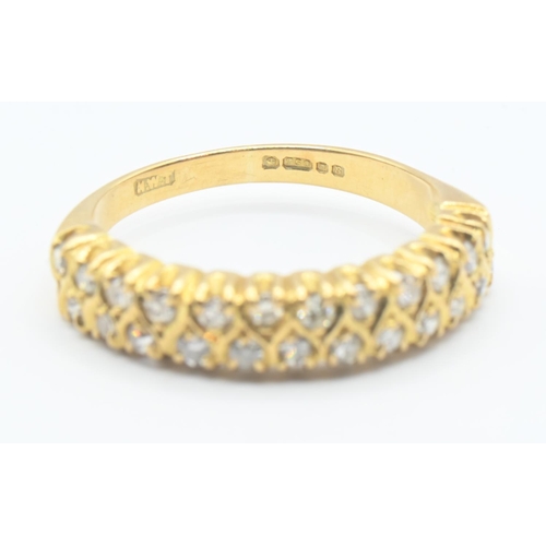 113 - 18ct gold and diamond half eternity ring, size L, gross weight 2.8g