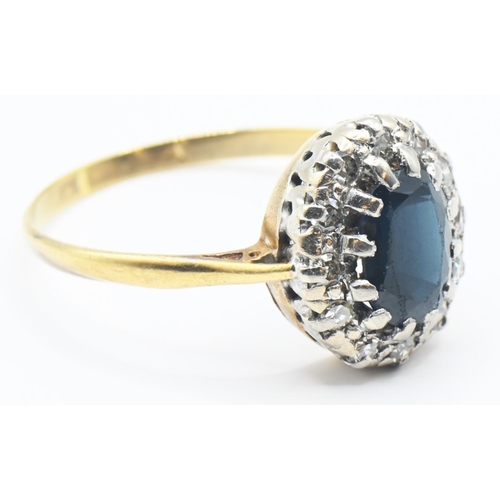 115 - Sapphire and diamond cluster ring, hallmark rubbed, size S, gross weight 3.75 grams