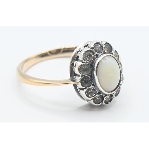 151 - Opal & paste cluster ring with white metal mount on 9ct gold shank. Size M. Gross weight 2.2g